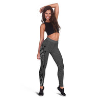 Polynesia Manta Ray Tattoo Leggings Tropical Plumeria Gray Polynesian Pattern LT14 - Polynesian Pride