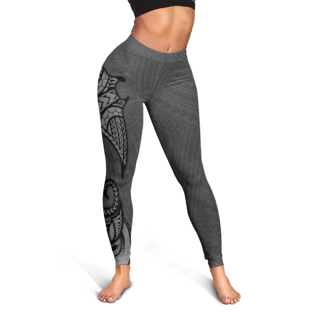 Polynesia Manta Ray Tattoo Leggings Tropical Plumeria Gray Polynesian Pattern LT14 - Polynesian Pride