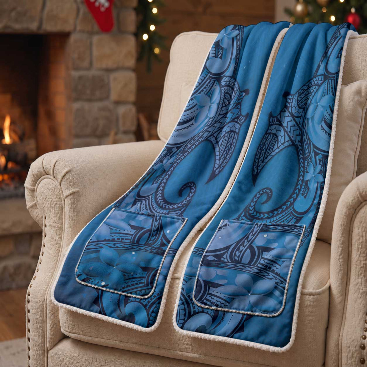 Polynesia Manta Ray Tattoo Pocket Scarf Tropical Plumeria Blue Polynesian Pattern LT14 - Polynesian Pride