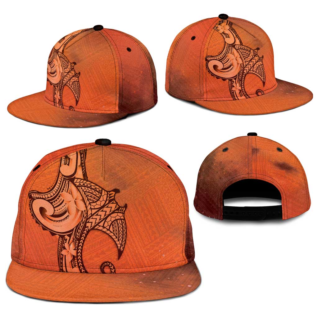 Polynesia Manta Ray Tattoo Snapback Cap Tropical Plumeria Orange Polynesian Pattern LT14 - Polynesian Pride