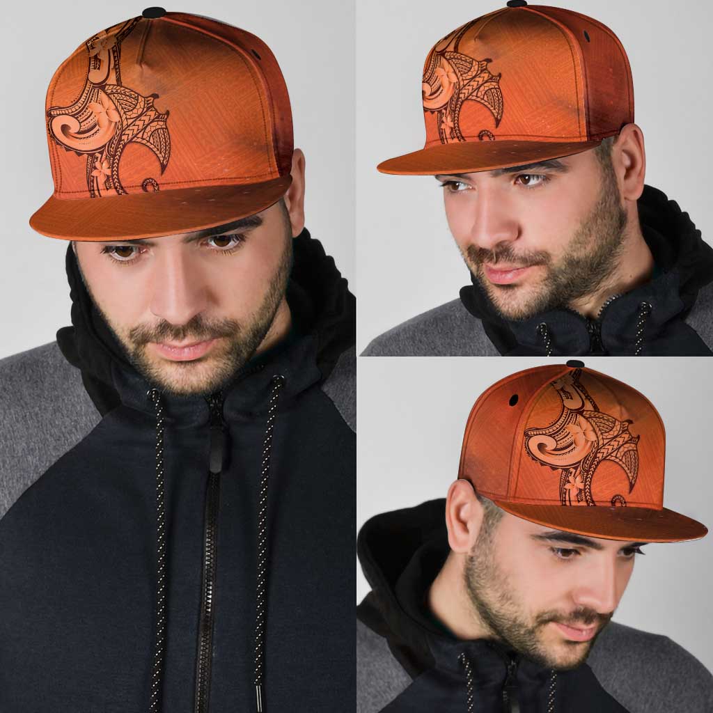 Polynesia Manta Ray Tattoo Snapback Cap Tropical Plumeria Orange Polynesian Pattern LT14 - Polynesian Pride
