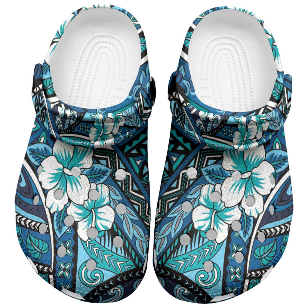 Polynesian Hibiscus Tropical Blue Floral Clogs Shoes Tribal Pattern LT01 Blue - Polynesian Pride