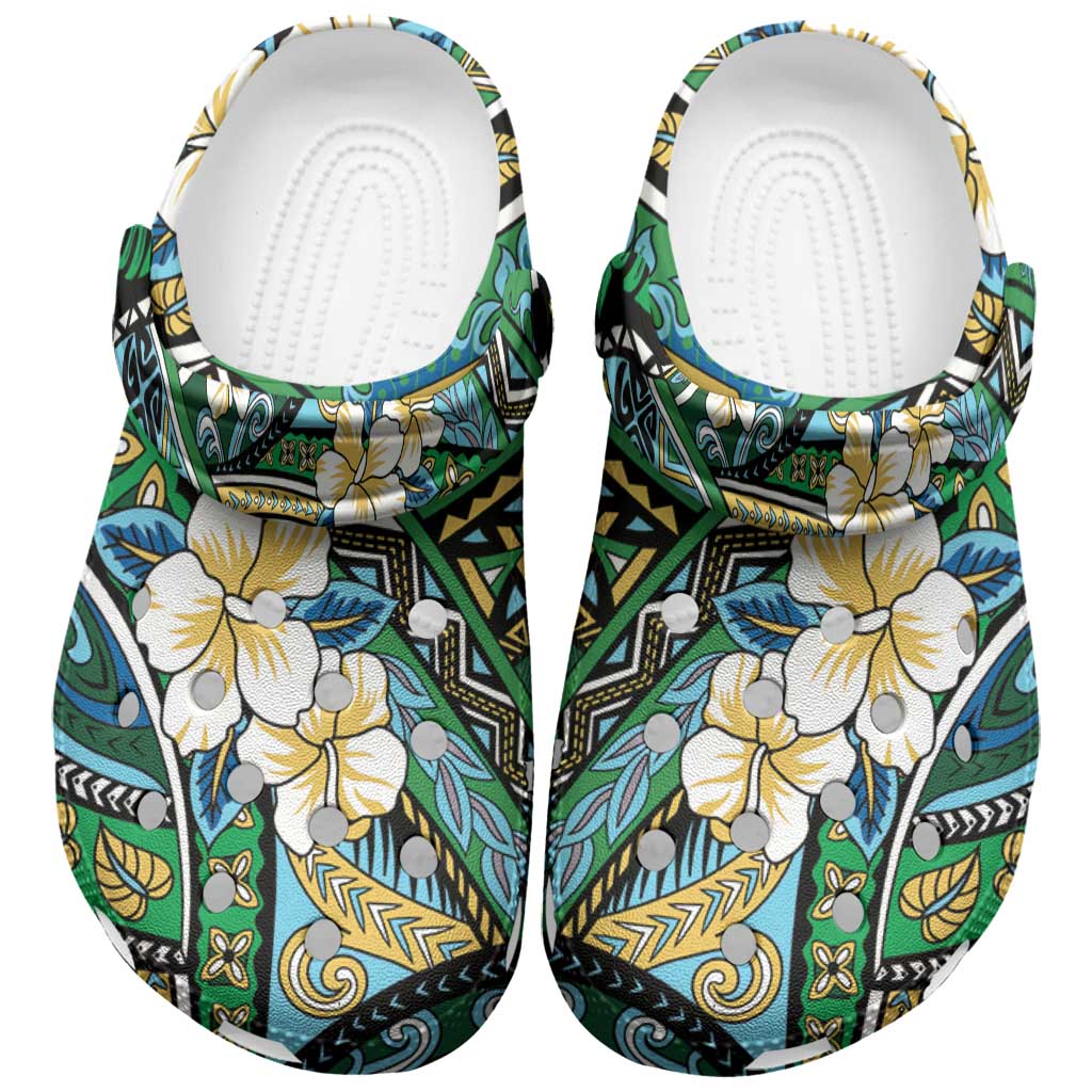 Polynesian Hibiscus Tropical Green Floral Clogs Shoes Tribal Pattern LT01 Green - Polynesian Pride