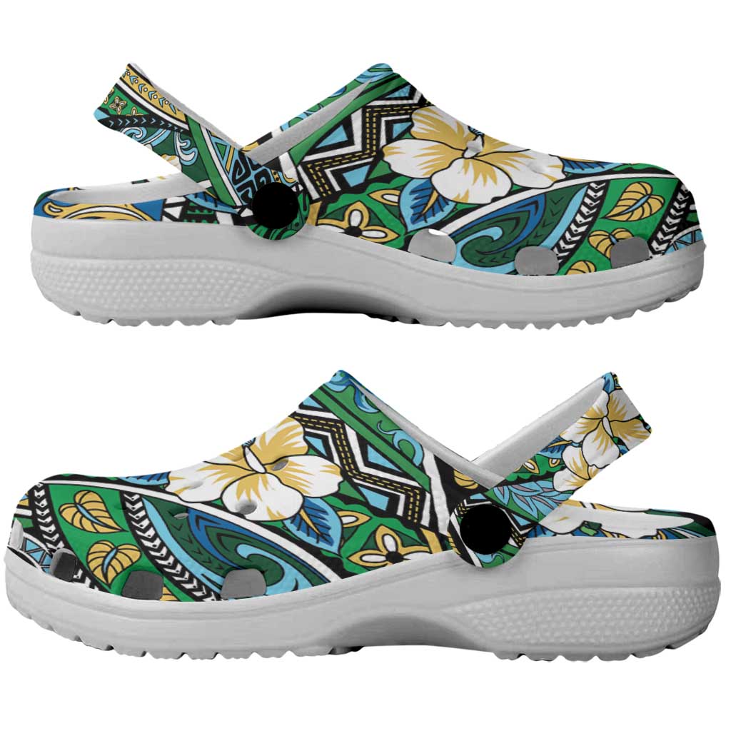 Polynesian Hibiscus Tropical Green Floral Clogs Shoes Tribal Pattern LT01 - Polynesian Pride
