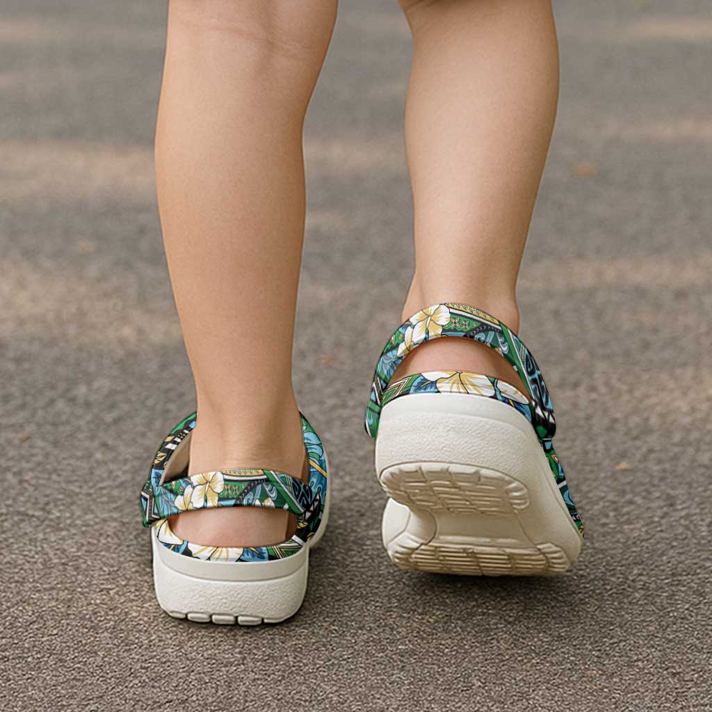 Polynesian Hibiscus Tropical Green Floral Clogs Shoes Tribal Pattern LT01 - Polynesian Pride
