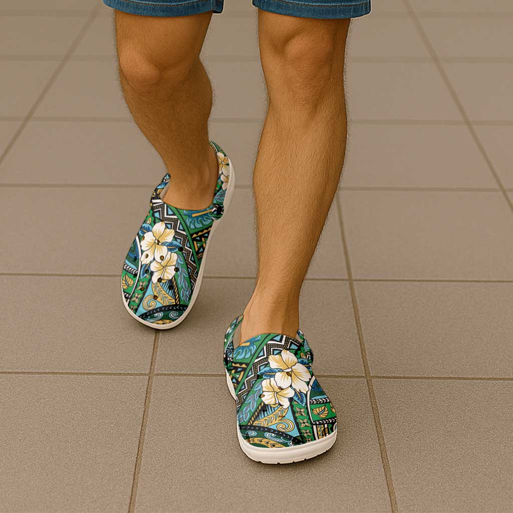Polynesian Hibiscus Tropical Green Floral Clogs Shoes Tribal Pattern LT01 - Polynesian Pride