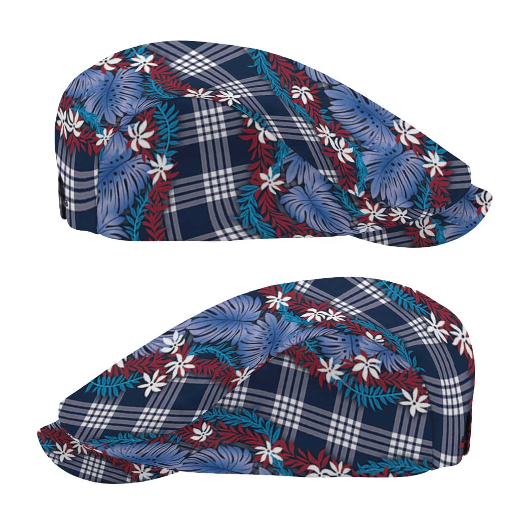 Polynesian Monstera Tiare Floral Jeff Hat Royal Blue Tropical Plaid LT01 - Polynesian Pride
