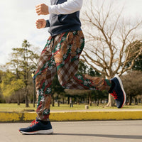 Polynesian Monstera Tiare Floral Jogger Pants Chocolate Brown Tropical Plaid LT01 - Polynesian Pride