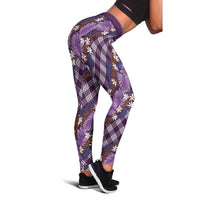 Polynesian Monstera Tiare Floral Leggings Lavender Tropical Plaid LT01 - Polynesian Pride