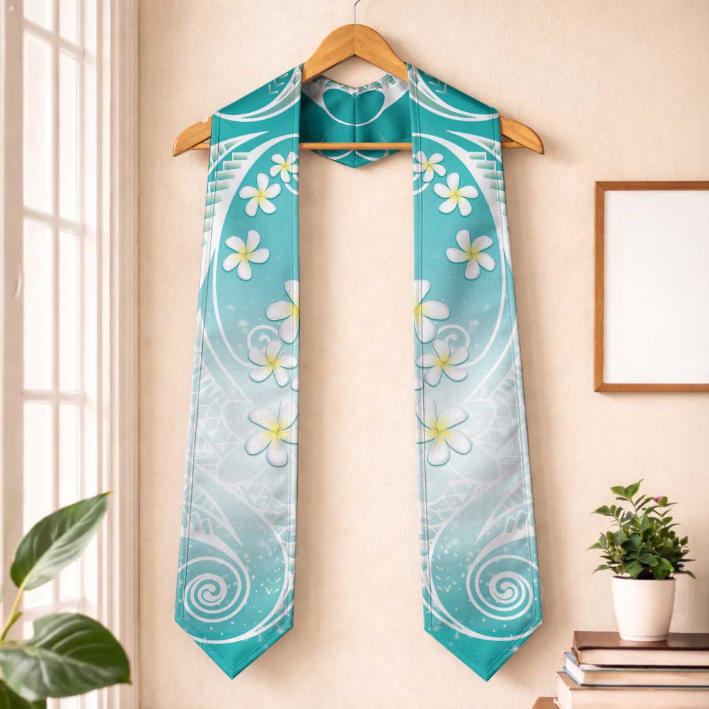 Polynesian Pattern Graduation Stole With Plumeria Teal LT05 One Size Teal - Polynesian Pride