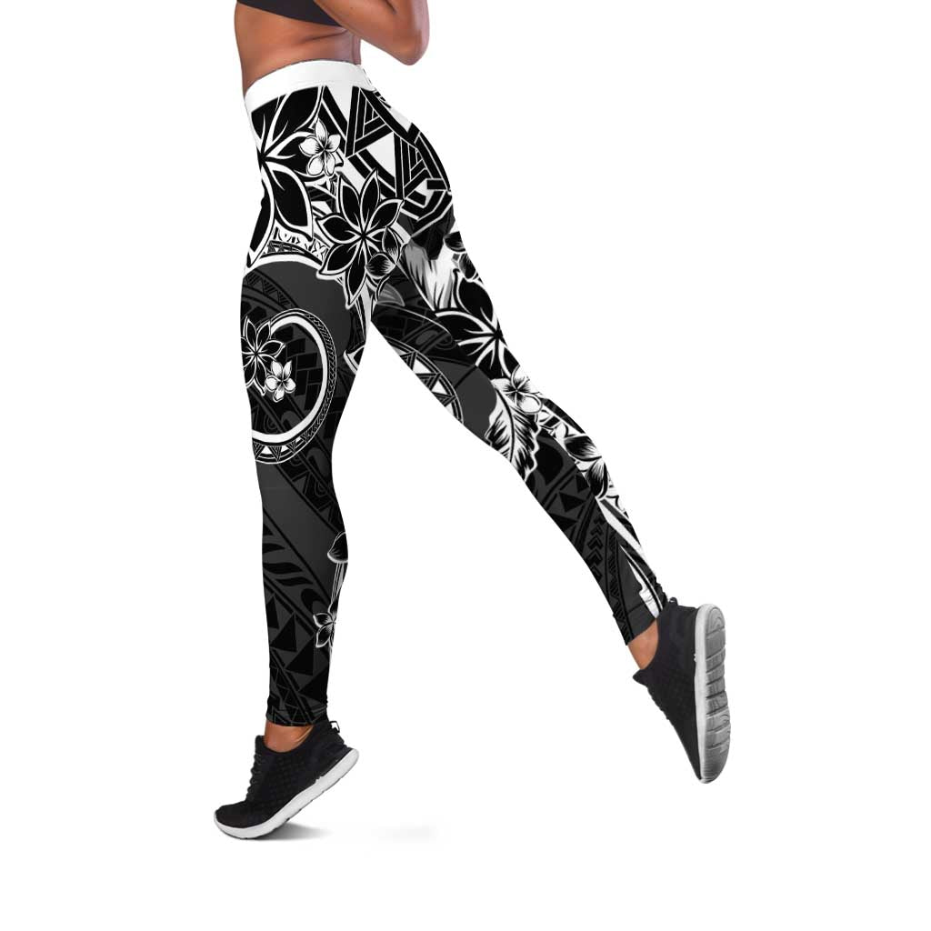 Polynesian Pattern With Plumeria Flowers Leggings Black LT05 Black - Polynesian Pride