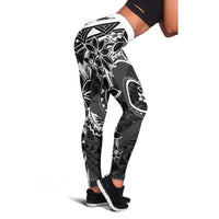 Polynesian Pattern With Plumeria Flowers Leggings Black LT05 - Polynesian Pride