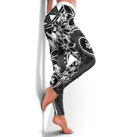 Polynesian Pattern With Plumeria Flowers Leggings Black LT05 - Polynesian Pride