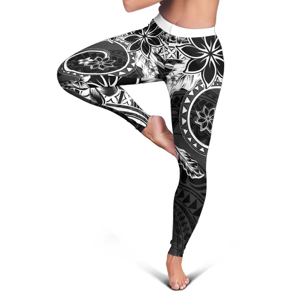 Polynesian Pattern With Plumeria Flowers Leggings Black LT05 - Polynesian Pride