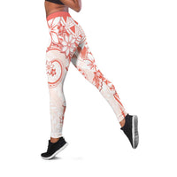 Polynesian Pattern With Plumeria Flowers Leggings Orange Peach LT05 Peach - Polynesian Pride