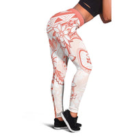 Polynesian Pattern With Plumeria Flowers Leggings Orange Peach LT05 - Polynesian Pride