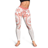 Polynesian Pattern With Plumeria Flowers Leggings Orange Peach LT05 - Polynesian Pride