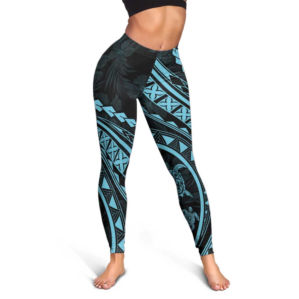 Polynesian Pride Leggings Turtle Hibiscus Luxury Style - Aquamarine LT7 - Polynesian Pride