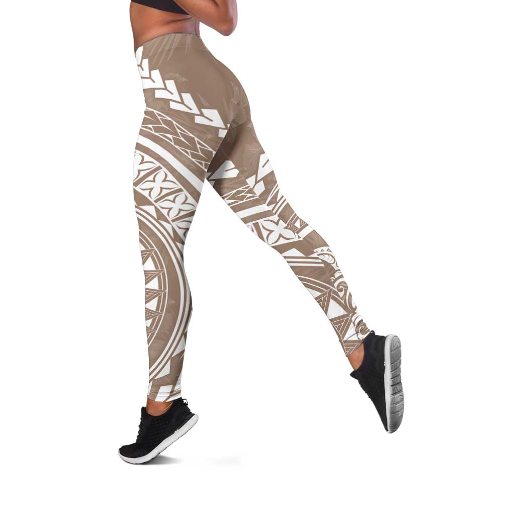 Polynesian Pride Leggings Turtle Hibiscus Luxury Style - Beige LT7 Beige - Polynesian Pride