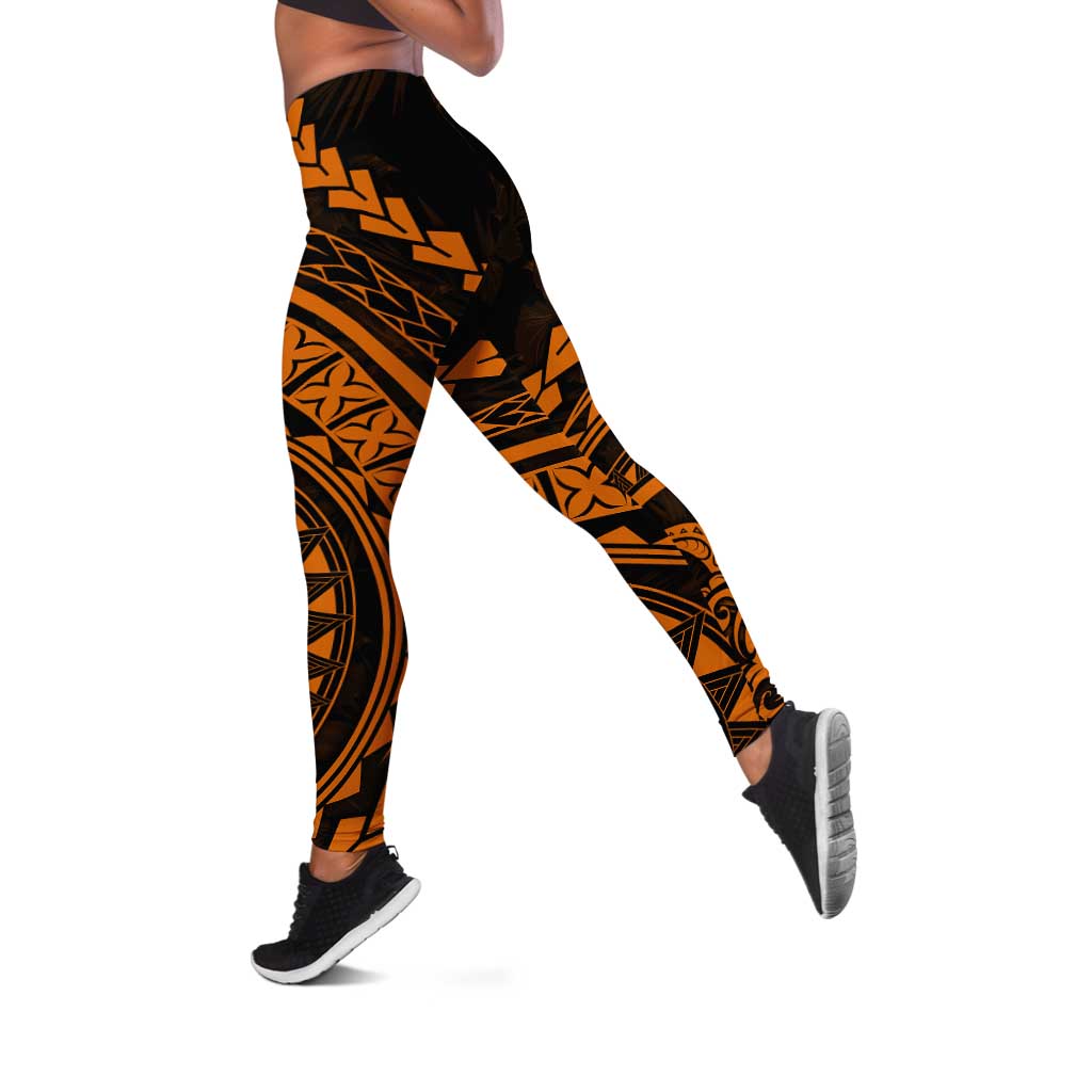 Polynesian Pride Leggings Turtle Hibiscus Luxury Style - Orange LT7 Orange - Polynesian Pride