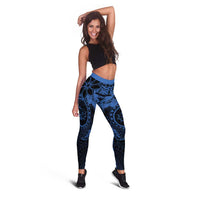 Polynesian Sunset Plumeria Leggings Navy Polynesian Tattoo LT05 - Polynesian Pride