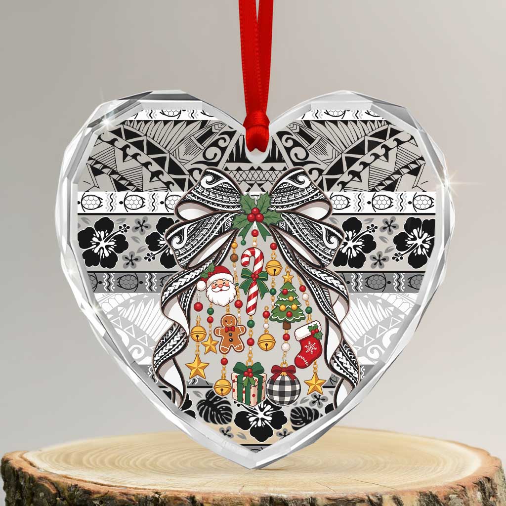 Polynesian Tribal Pattern Christmas Bow Glass Ornament LT9 Transparent Glass 3'' Heart Multicolor - Polynesian Pride
