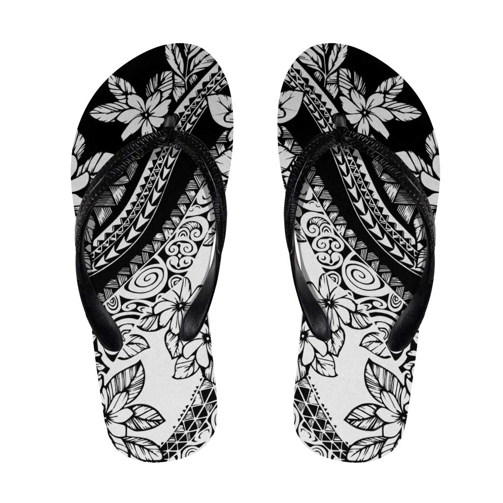 Polynesian Tropical Flowers Black Vibes Flip Flops LT14 Black - Polynesian Pride