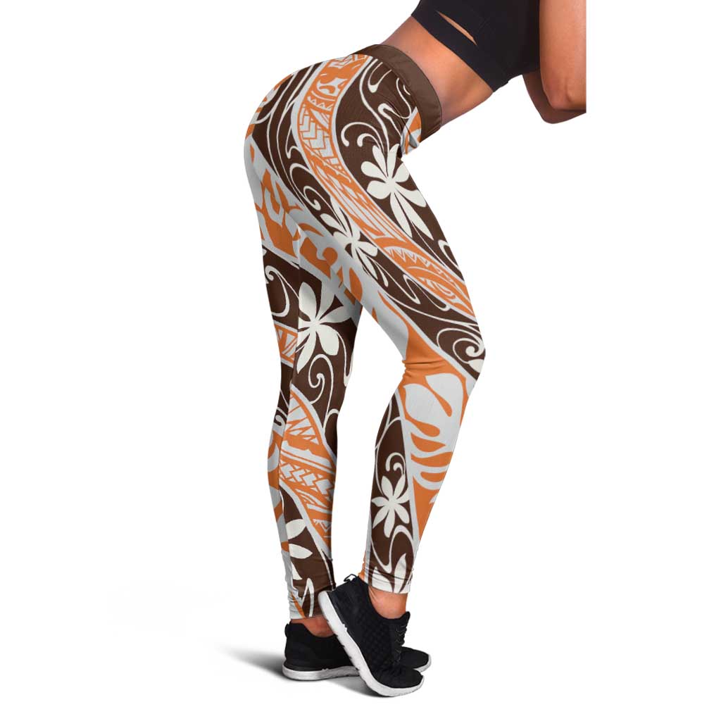 Puatou Tahiti Tiare Monstera Leggings Polynesian Pattern Curve Style LT01 - Polynesian Pride