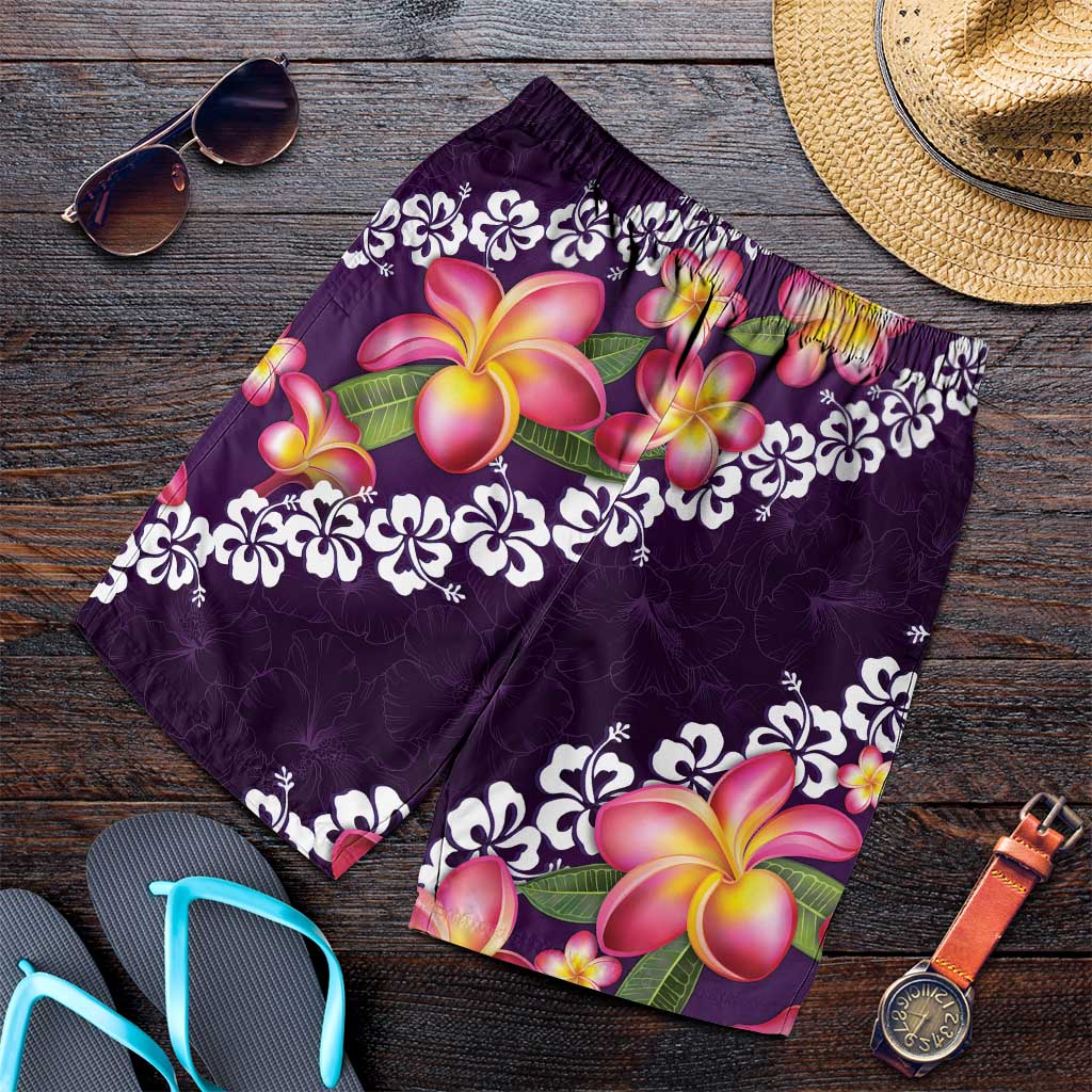 Purple Polynesia Shorts for Men Plumeria With Hibiscus Pattern Tropical Vibes LT14 Purple - Polynesian Pride