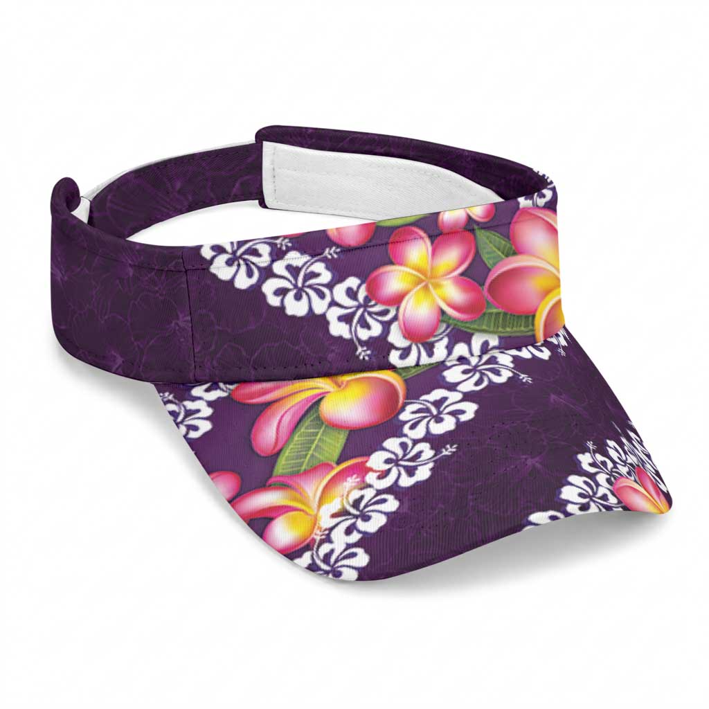 Purple Polynesia Sun Visor Cap Plumeria With Hibiscus Pattern Tropical Vibes LT14 Universal Fit Purple - Polynesian Pride