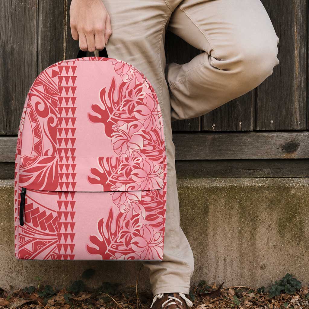 Red Hibiscus Monstera Seamless Kakau Hawaii Backpack