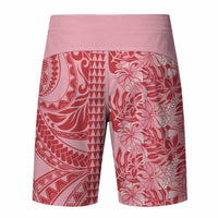 Red Hibiscus Monstera Seamless Kakau Hawaii Board Shorts