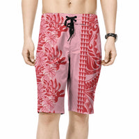 Red Hibiscus Monstera Seamless Kakau Hawaii Board Shorts