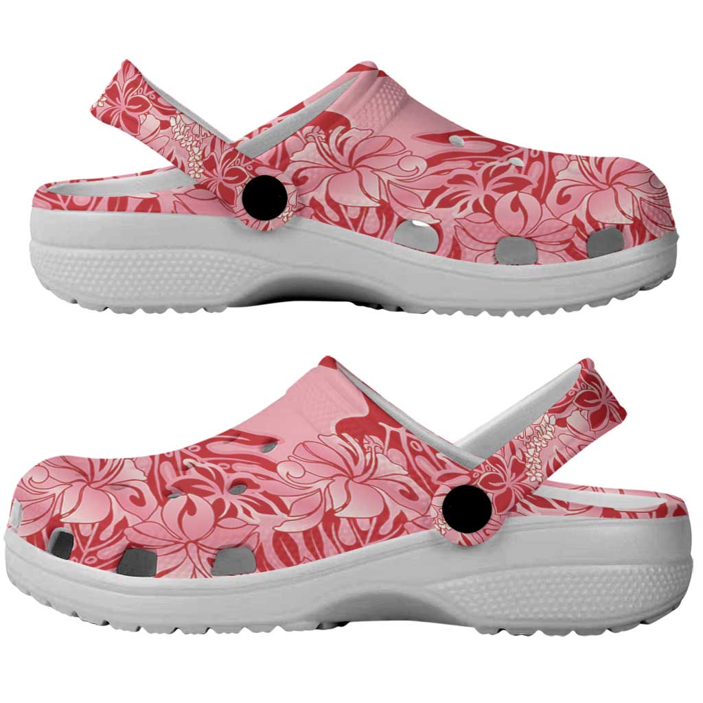 Red Hibiscus Monstera Seamless Kakau Hawaii Clogs Shoes LT14 - Polynesian Pride