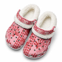 Red Hibiscus Monstera Seamless Kakau Hawaii Fleece Clogs
