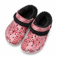 Red Hibiscus Monstera Seamless Kakau Hawaii Fleece Clogs