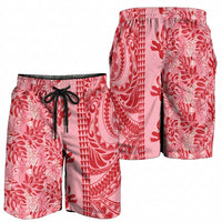 Red Hibiscus Monstera Seamless Kakau Hawaii Shorts for Men