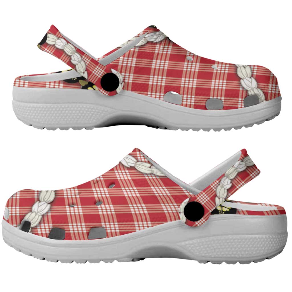 Red Palaka Hawaii Clogs Shoes Kukui Nut Pikake Lei Hawaiian Tapa Pattern LT14 - Polynesian Pride