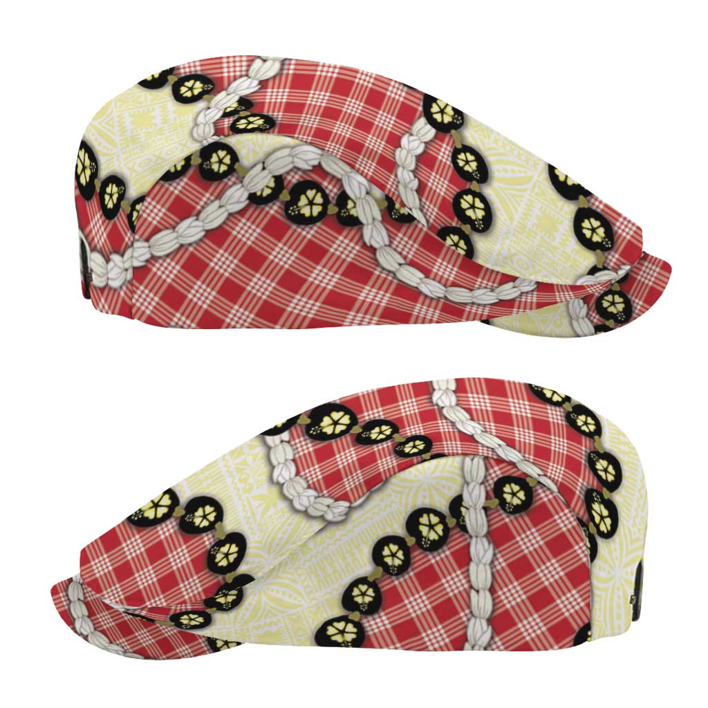 Red Palaka Hawaii Jeff Hat Kukui Nut Pikake Lei Hawaiian Tapa Pattern LT14 - Polynesian Pride