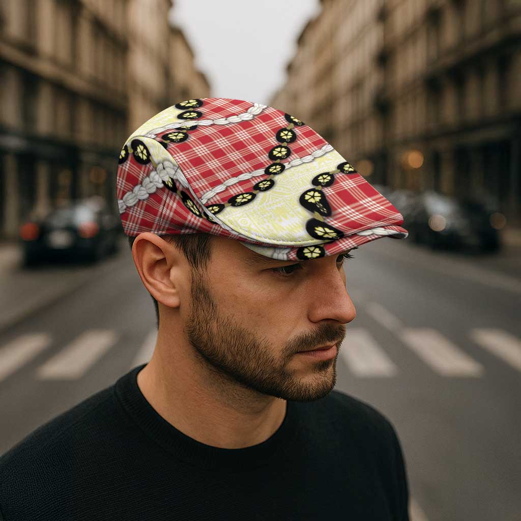 Red Palaka Hawaii Jeff Hat Kukui Nut Pikake Lei Hawaiian Tapa Pattern LT14 - Polynesian Pride