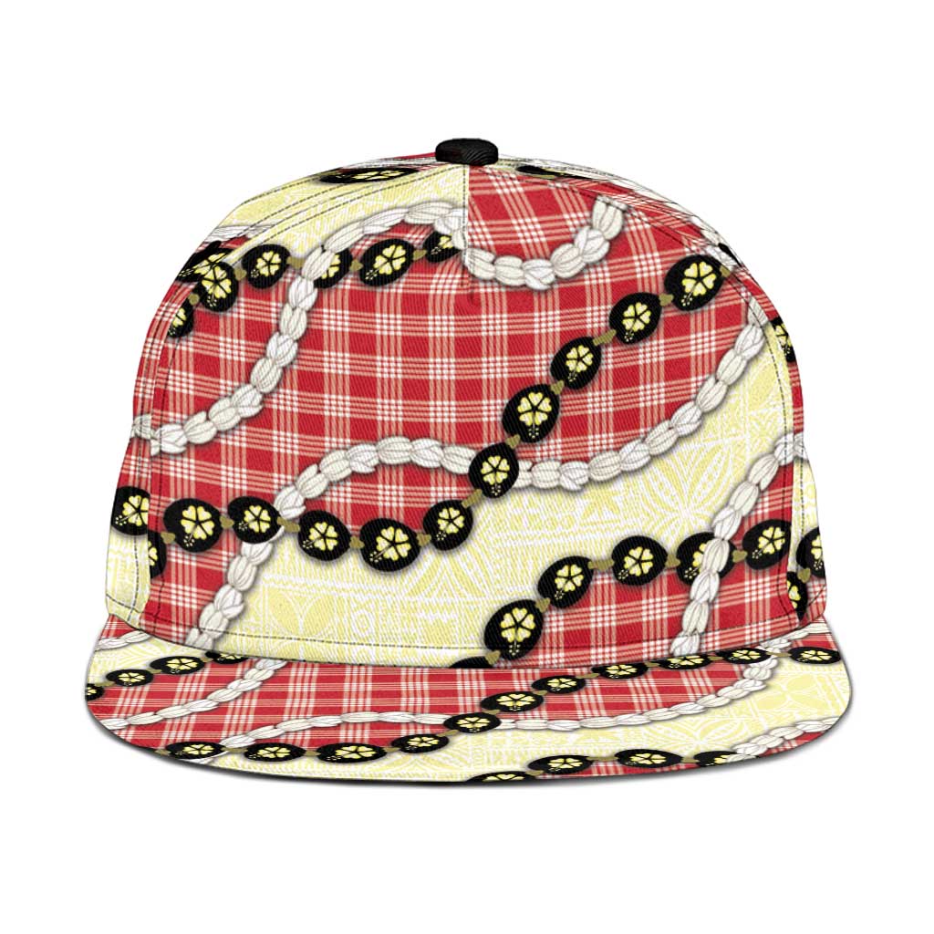 Red Palaka Hawaii Snapback Cap Kukui Nut Pikake Lei Hawaiian Tapa Pattern LT14 One Size Red - Polynesian Pride