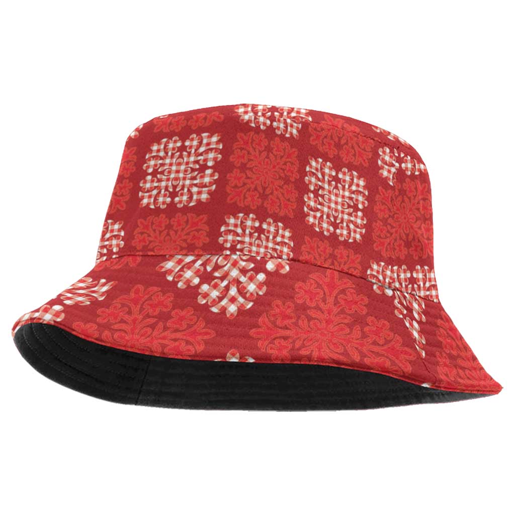 Red Palaka Quilt Hawaii Bucket Hat Traditional Hawaii-plaid Pattern LT14 One Size Red - Polynesian Pride