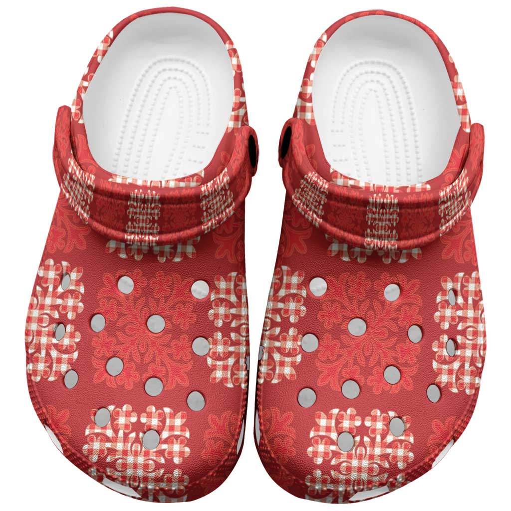 Red Palaka Quilt Hawaii Clogs Shoes Traditional Hawaii-plaid Pattern LT14 Red - Polynesian Pride