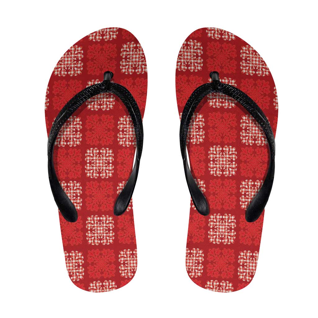 Red Palaka Quilt Hawaii Flip Flops Traditional Hawaii-plaid Pattern LT14 Red - Polynesian Pride