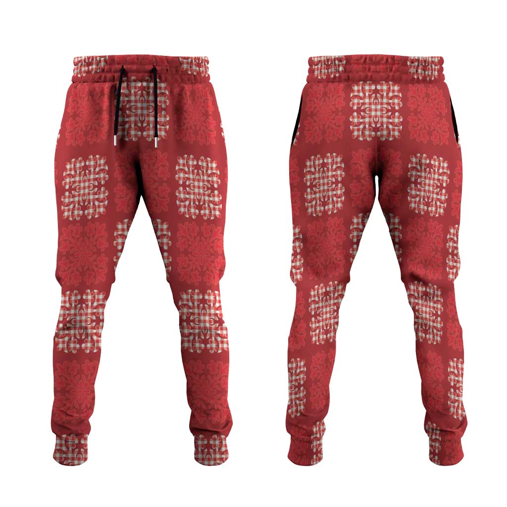 Red Palaka Quilt Hawaii Jogger Pants Traditional Hawaii-plaid Pattern LT14 Red - Polynesian Pride