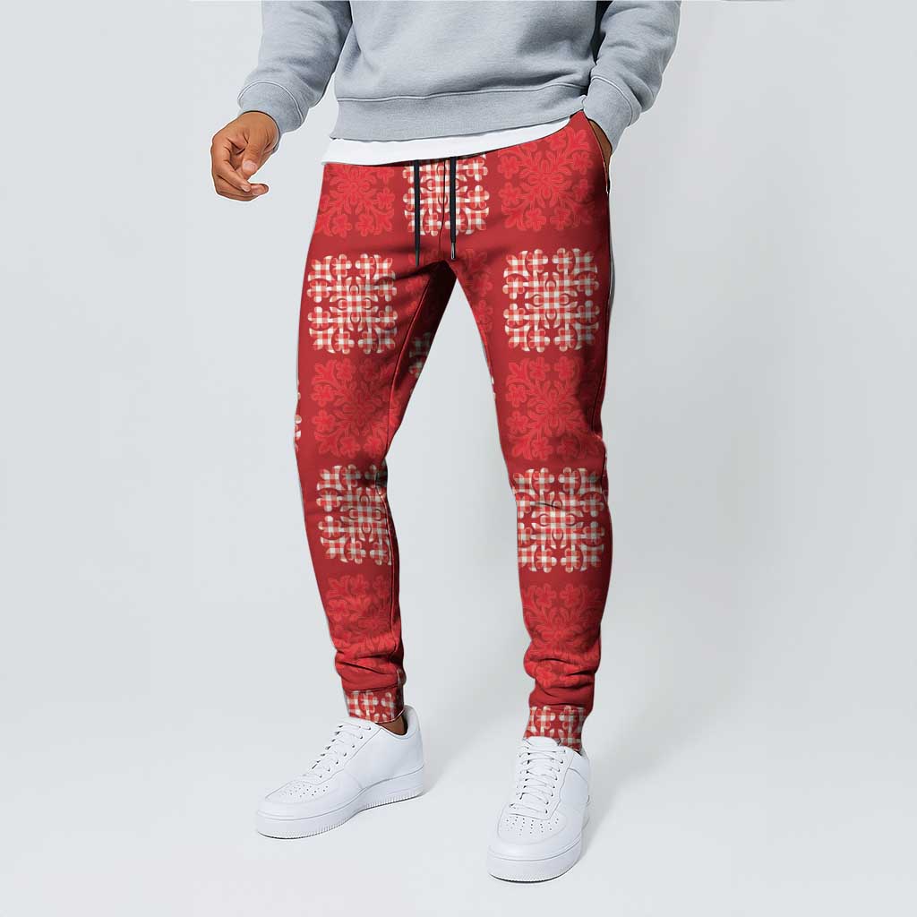 Red Palaka Quilt Hawaii Jogger Pants Traditional Hawaii-plaid Pattern LT14 - Polynesian Pride