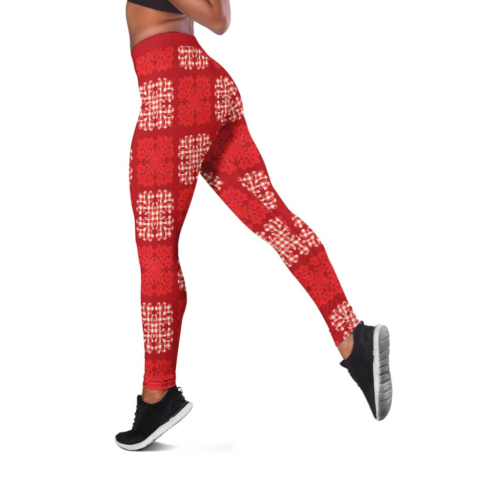 Red Palaka Quilt Hawaii Leggings Traditional Hawaii-plaid Pattern LT14 Red - Polynesian Pride