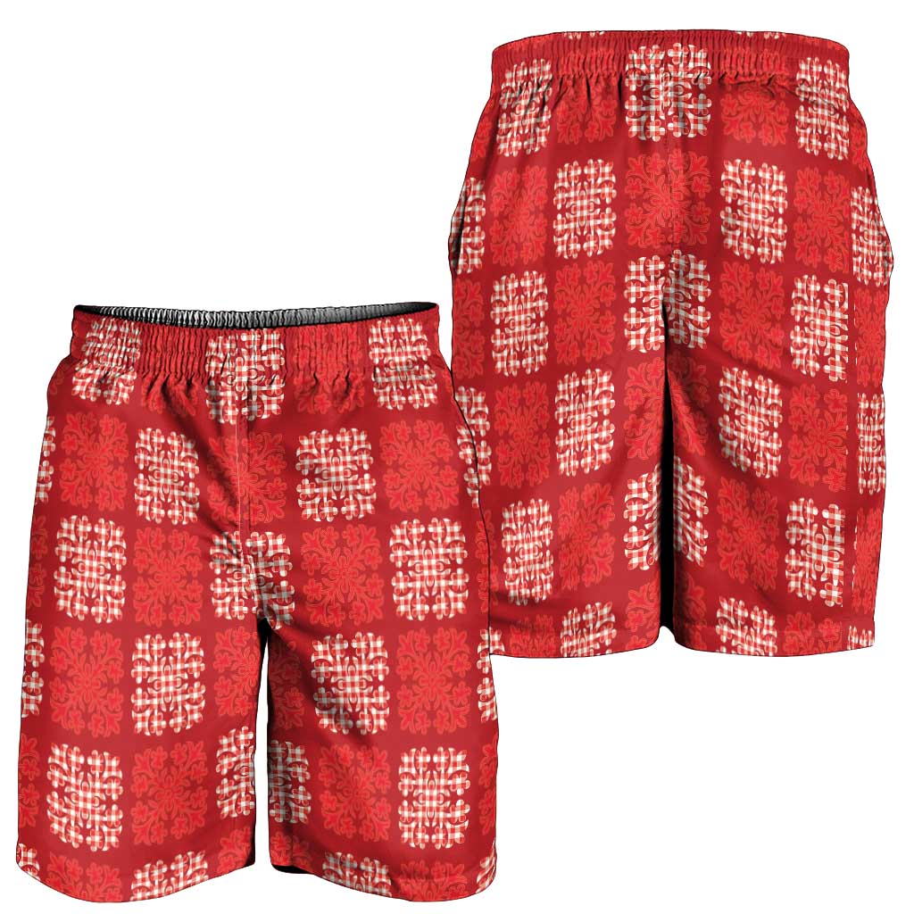 Red Palaka Quilt Hawaii Shorts for Men Traditional Hawaii-plaid Pattern LT14 - Polynesian Pride