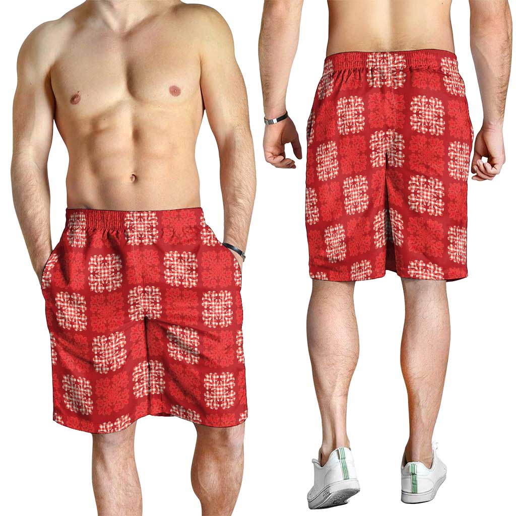 Red Palaka Quilt Hawaii Shorts for Men Traditional Hawaii-plaid Pattern LT14 - Polynesian Pride
