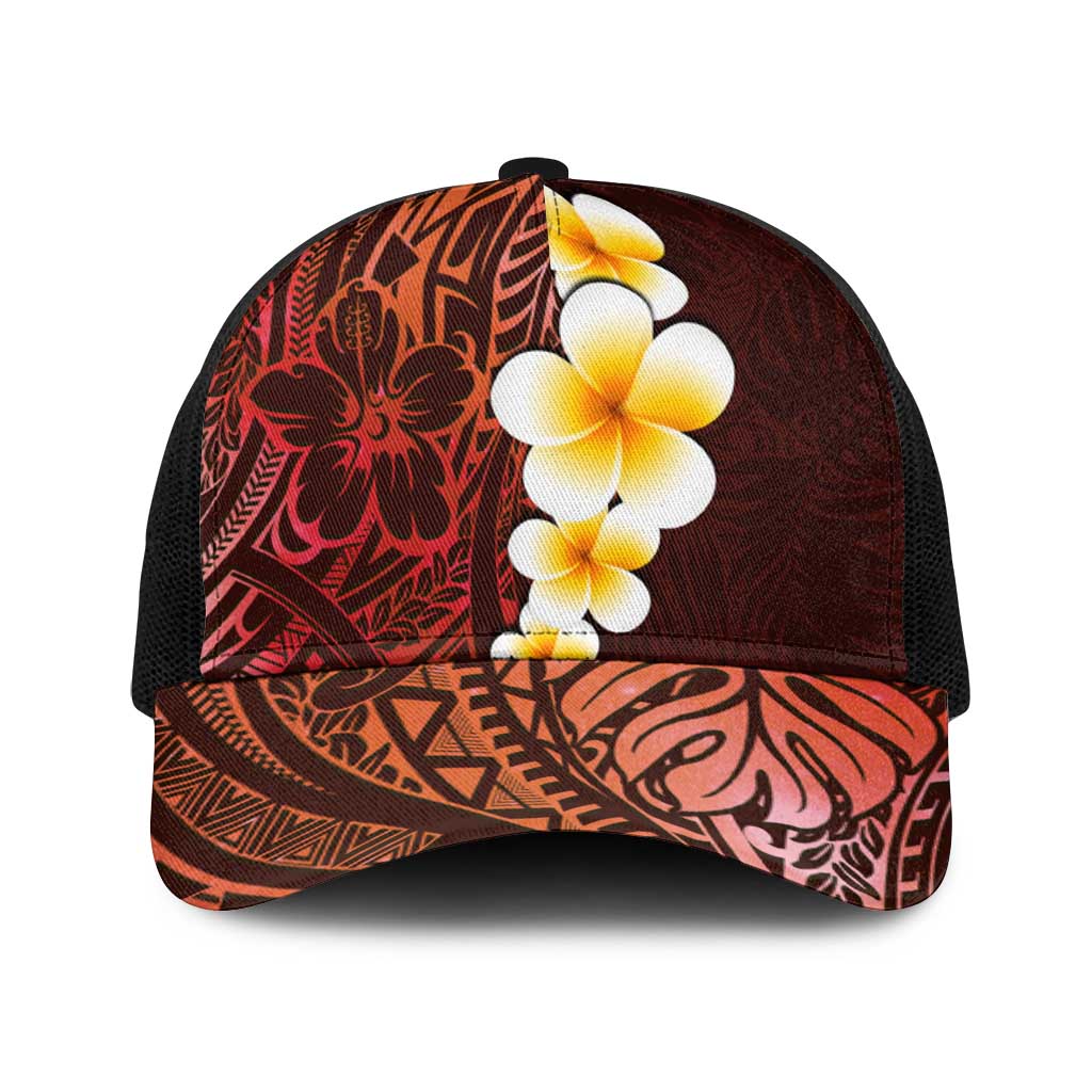 Red Polynesia Baseball Net Cap Plumeria Tropical Leaves With Galaxy Polynesian Art LT14 One Size Black Red - Polynesian Pride